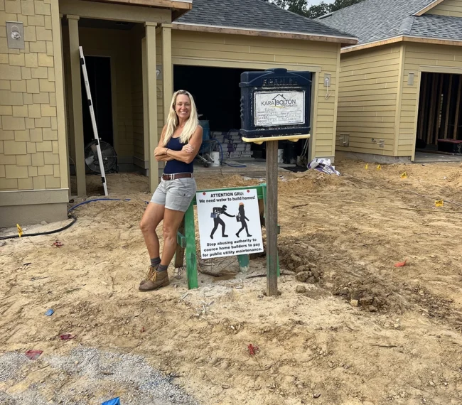 Kara Bolton on construction site.